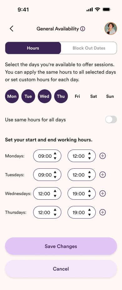 General availability screen